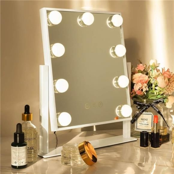 Vanity Mirror with Lights Lighted Vanity Mirror with 9 LED Bulbs Tabletop - Picture 1 of 5